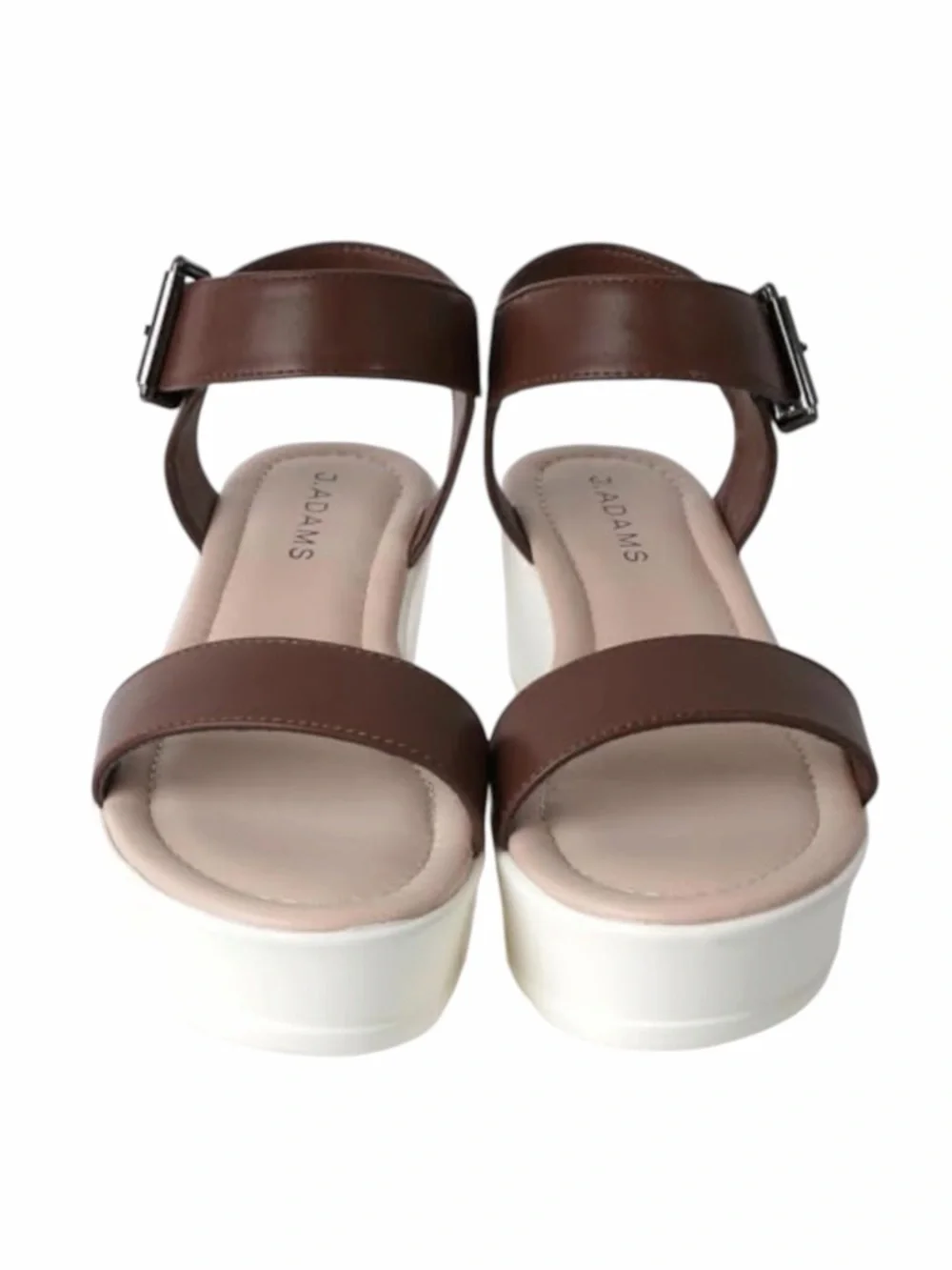 J. Adams Surf Platform Sandal Tan Vegan Leather Buckle Wedge 8.5 NWT